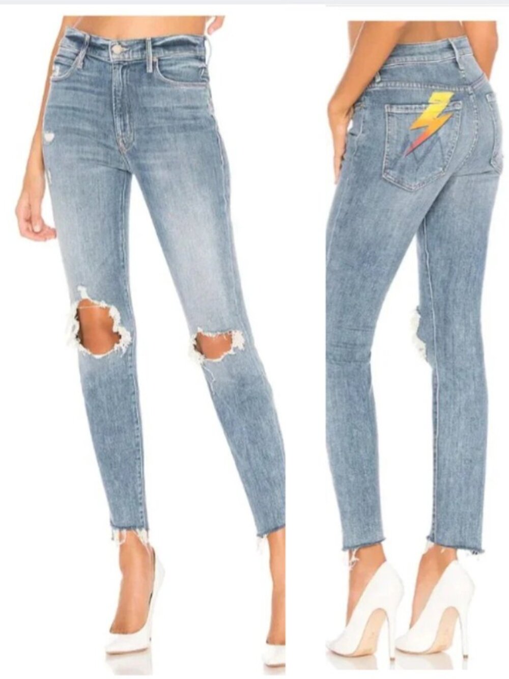 MOTHER Light Wash Distressed Stunner Ankle Step Fray Jeans Size 29
